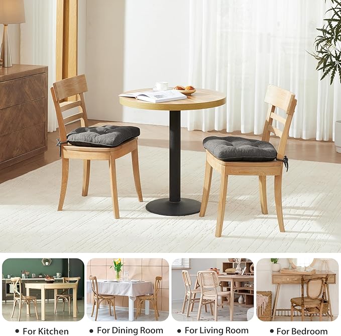 Chair Cushions Set of 4 for Dining Chairs, 16.5"x15.5" Kitchen Chair Pads with Memory Foam, Non-Slip Bottom & Ties, Tufted Indoor Seat Cushions for Home Use – Dark Grey