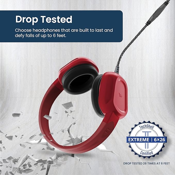 Brenthaven Headphones Wired | USB C On-Ear Rugged 2 Adjustable Headphones with Long Tangle Free Cord - Lightweight Durable and Drop Tested School Supplies for Kids Travel and K-12 Students - Red