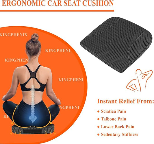 kingphenix Premium Car Seat Cushion, Memory Foam Driver Seat Cushion to Improve Driving View- Coccyx & Lower Back Pain Relief - Seat Cushion for Car, Truck, Office Chair (4D Mesh Black)