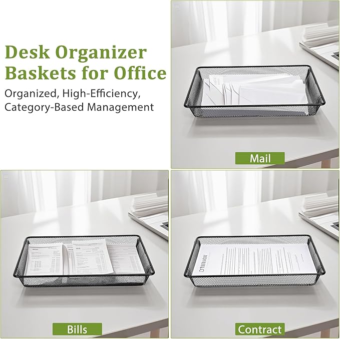 Single Desk Tray Organizer, Turn in Trays Classroom, Metal Mesh Paper/Letter Storage Basket for Office Home Drawers School, Black (1 Pack)