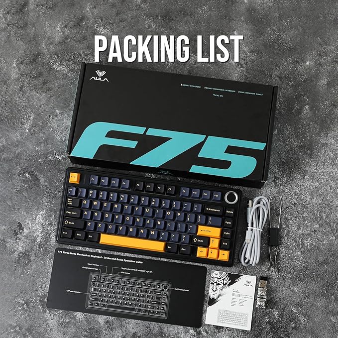 EPOMAKER x Aula F75 Gasket Mechanical Keyboard, 75% Wireless Hot Swappable Gaming Keyboard with Five-Layer Padding&Knob, Bluetooth/2.4GHz/USB-C, RGB (Black, Ice Vein Switch)