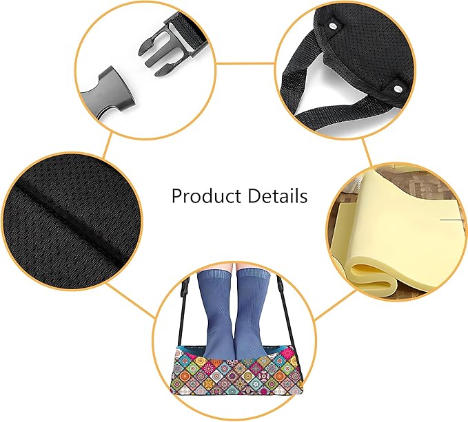 Airplane Foot Hammock Comfort Foot Hammock for Plane Travel Accessories,Airplane Gadgets,Good Use for Travel Essentials, Office,Desk (Mandala, 1 Pack)