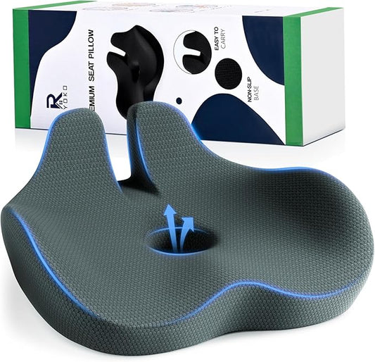 Ryoko Seat Cushion, X Large Memory Seat Cushion for Office Chairs, Car Seat, Airplane, Wheelchair, Pressure Relief Sciatica and Tailbone Pain Relief for Long Sitting Office Workers, Car Drivers