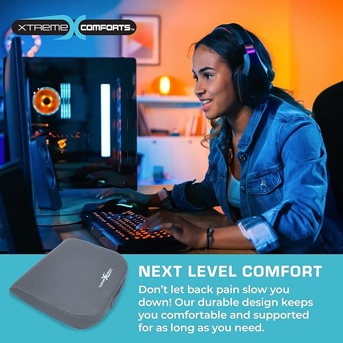 Xtreme Comforts Seat Cushions | Office Chair Cushions for Desk, Car, Wheelchair| Ergonomic Memory Foam Seat Cushion for Support & Comfort | Helps Improve Sitting Posture for Work & Body Relief