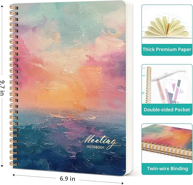 Taja Meeting Notebook for Work Organization, Aesthetic Meeting Minutes Notebook for Work, Event Project Agenda Planner Organizer, Perfect for Office School Business Supplies, 6.9" X 9.7" - Sunset