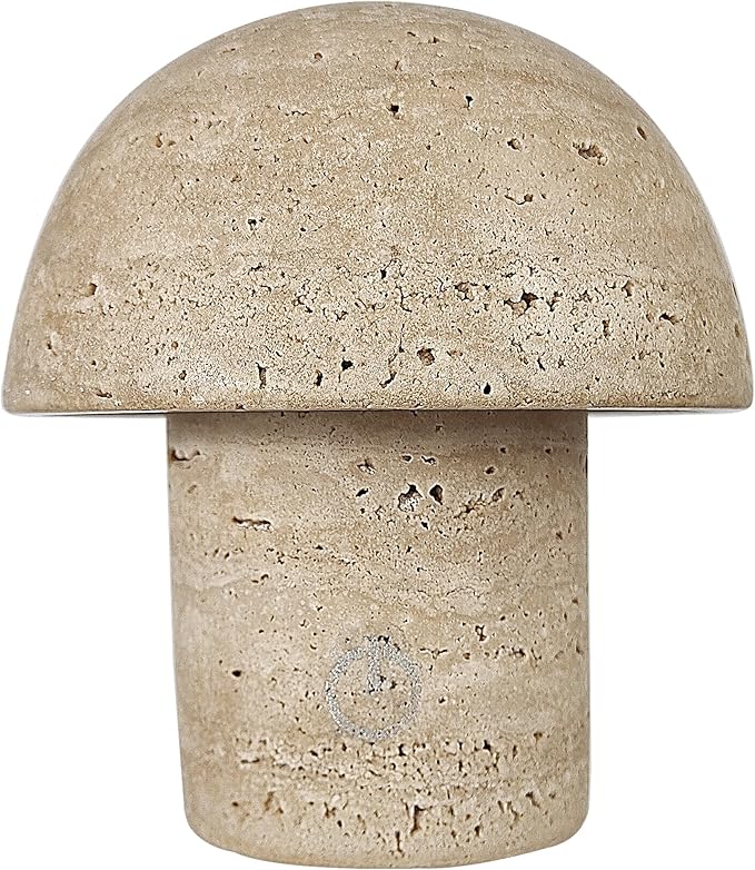 Natural Stone Mushroom Lamp - Handcrafted Travertine Night Light, Rechargeable with Type-C, Dimmable LED Accent Light for Bedroom & Living Room