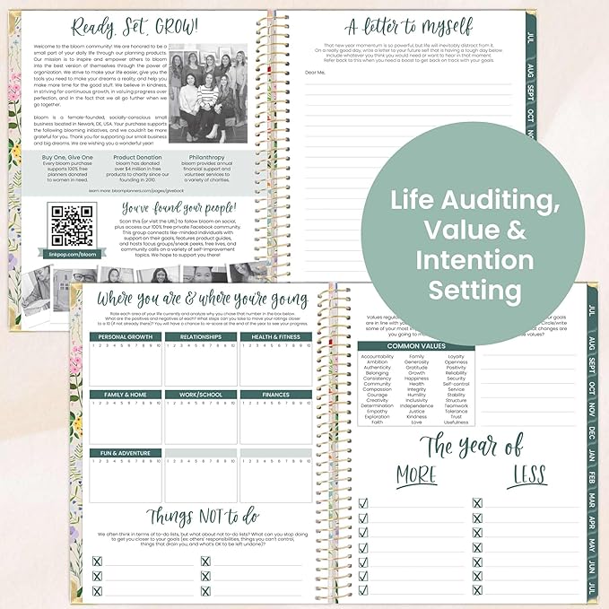 bloom daily planners HARDCOVER 2025-2026 (8.5" x 11") Academic Year Day Planner (July 2025 - July 2026) - Task Goal Organizer - Monthly & Weekly Inspirational Agenda Book - Garden Party, Beige