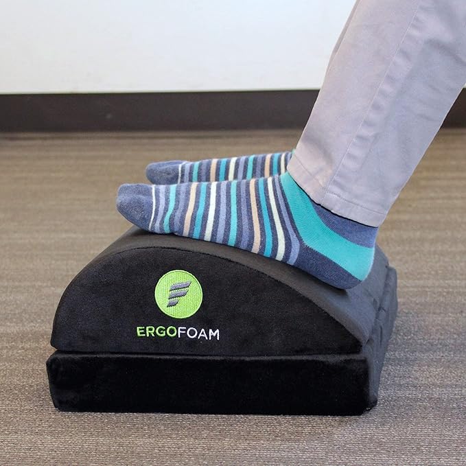 ErgoFoam Chiropractor-Endorsed Orthopedic Teardrop Design 2in1 Adjustable Under Desk Foot Rest for Lumbar Back Knee Pain (Black)