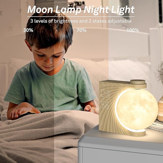 AIRIVO Alarm Clock for Bedrooms, Sunrise Alarm Clock Wake Up Light for Kids Teens, White Noise Sound Machine, Moon Light Dual Alarms for Heavy Sleepers, Night Light Clock for Preppy Room Decor