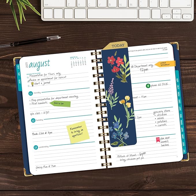 HARDCOVER Academic Year 2025-2026 Planner: (June 2025 Through July 2026) 5.5"x8" Daily Weekly Monthly Planner Yearly Agenda. Bookmark, Pocket Folder and Sticky Note Set (Navy Gold Numbers)