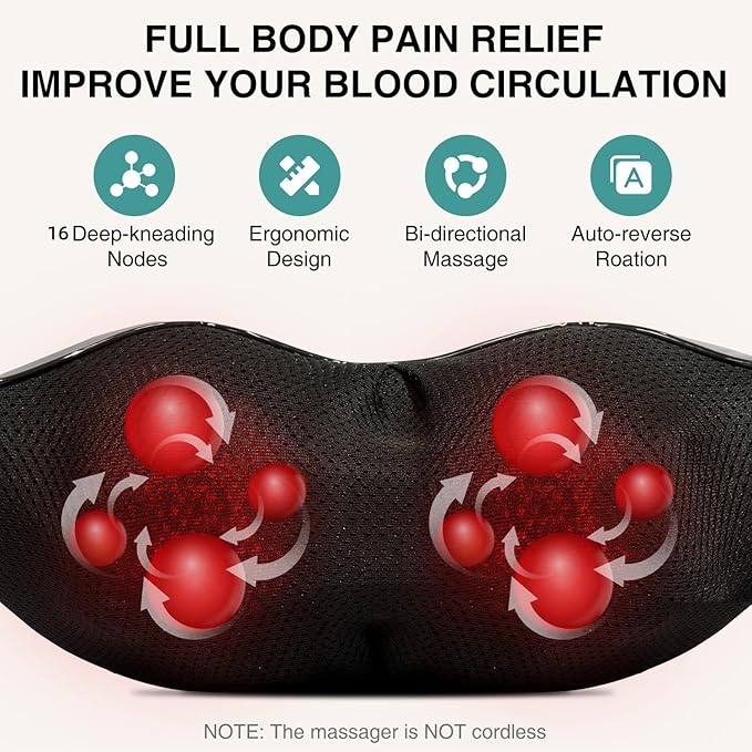 Nekteck Shiatsu Neck and Back Massager with Soothing Heat, Shoulder Massager for Pain Relief Deep Tissue, Electric 3D Kneading Massage Tools for Leg Body Muscle, Corded Power, Gifts for Him Her