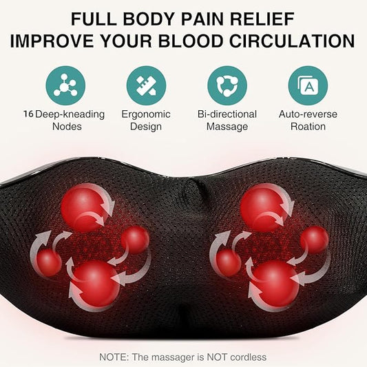 Nekteck Shiatsu Neck and Back Massager with Soothing Heat, Shoulder Massager for Pain Relief Deep Tissue, Electric 3D Kneading Massage Tools for Leg Body Muscle, Corded Power, Gifts for Him Her