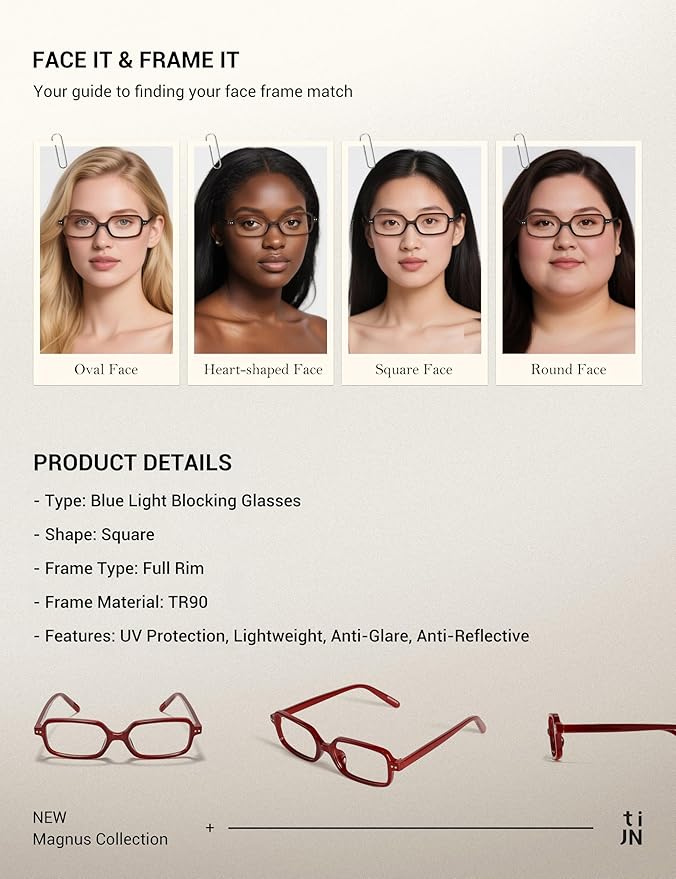 TIJN Olisa Blue Light Blocking Glasses for Women Men,Oval Glasses Frame Bluelight Glasses for Gaming/Computer/Screen