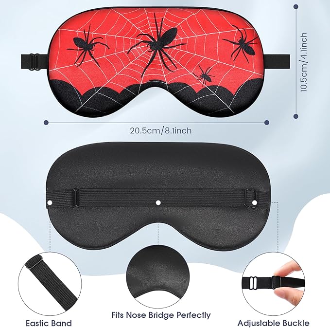 2 Pcs Sleep Mask for Kids Boys, Silk Eye Covers for Sleeping, Adjustable Strap & Light Blocking Design, Adult Children's Bedtime Blindfold for Travel and Home Use (Spider)