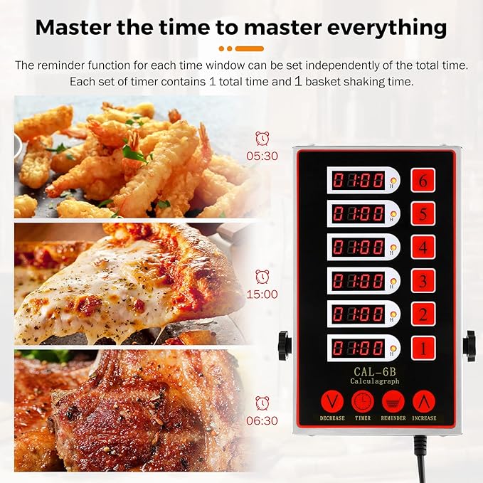 BEAMNOVA 6 Channel Digital Kitchen Timer Cooking Reminder Commercial Loud Ring Alarm Stainless Steel Adjustable Volume