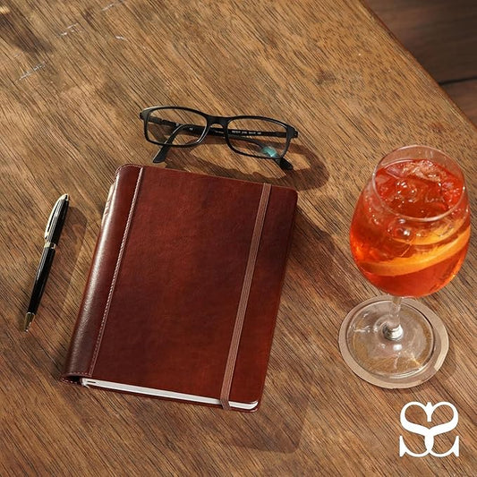 SETTINI® Lined Journal - Classic Journal for Writing Gift Set - Hardcover Vegan Leather, Includes Luxury Pen in a Unique Pen Holder, 192 Pages, 6 x 8.5 inches, Birthday Gift