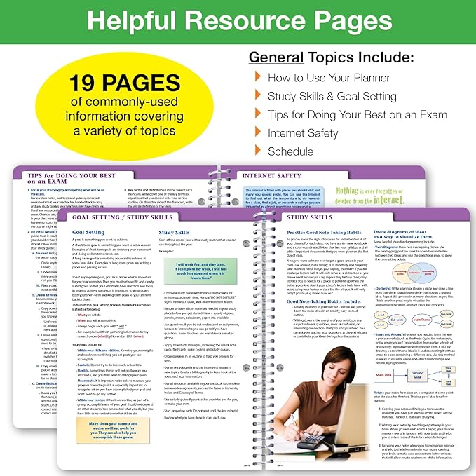 Global Datebooks Dated Middle School or High School Student Planner for Academic Year 2025-2026 Includes Ruler/Bookmark and Planning Stickers (Matrix Style - 7"x9" - Slant)