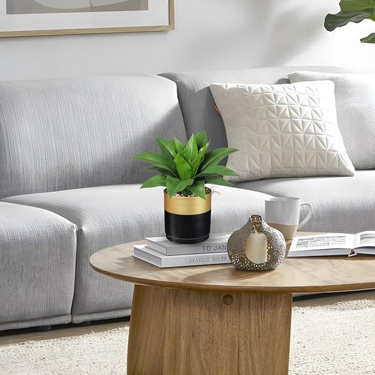 Briful Agave Artificial Wide Leaf Plant in Black and Gold Pot – 10.2” Tall Faux Greenery with Plastic Leaves & Pebble Base, Fake Plants for Indoor Table Decor, Desk, Shelf, Office or Bathroom