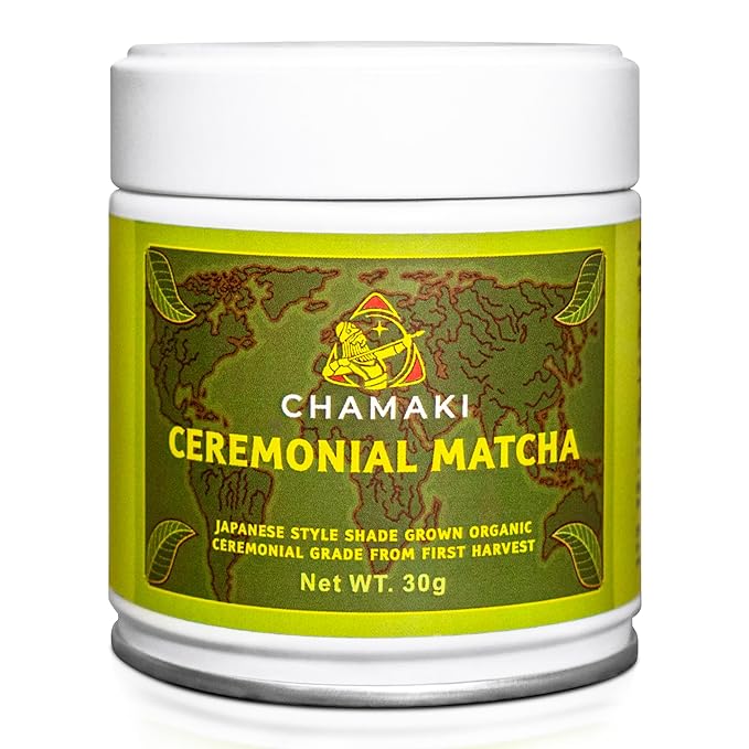 Chamaki Ceremonial Matcha Powder-First Harvest Japanese Style -Shade Grown Organic Premium Grade 1oz/30g Tin Ready for baking and Latte Authentic Japanese Style Matcha green tea Powder (30g)