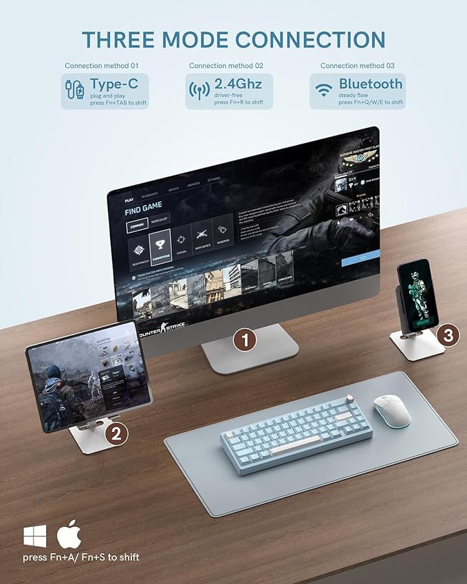 Womier SK65 Wireless Mechanical Gaming Keyboard with Knob, 60 Percent Creamy Aluminium Keyboard for PC, Bluetooth 5.0/2.4GHz/USB-C Wired, Hot Swappable Custom Lineaner Switch, RGB Backlit, Blue