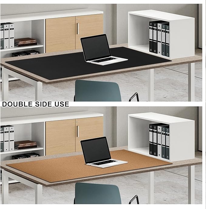 MAIDERN 43.3”x 19.6” Leather Desk Pad, Large Desk Mat, Reversible Cork & Leather Large Mouse pad for Desk, Waterproof Computer Desk Pad for Gaming Home Office (Black) …