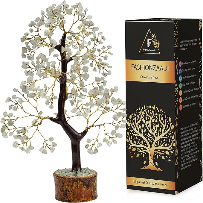 FASHIONZAADI Green Jade Chakra Tree of Life, Crystal for Positive Energy, Feng Shui Home Decor - Handmade Gemstone Bonsai Money Tree,- Green Healing Crystals, Wealth & Good Luck Stones Spiritual Gift