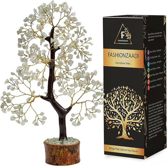 FASHIONZAADI Green Jade Chakra Tree of Life, Crystal for Positive Energy, Feng Shui Home Decor - Handmade Gemstone Bonsai Money Tree,- Green Healing Crystals, Wealth & Good Luck Stones Spiritual Gift