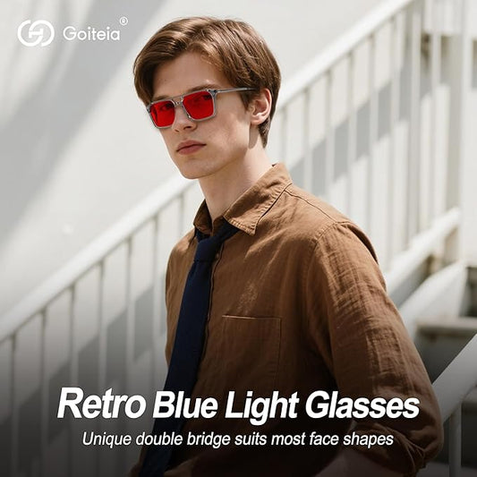 Goiteia Red Light Glasses for Sleep, Dual AR Coatings, Retro 70s Red Glasses Blue & Green Light Blocking for Better Sleep