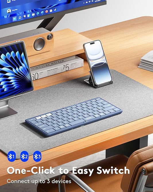 Samsers Full-Size Foldable Bluetooth Keyboard, KF08S Wireless Folding Keyboards with PU Leather Cover, Portable Travel for iPhone iPad Smartphone Tablet Laptop, Android Windows Mac OS, Blue