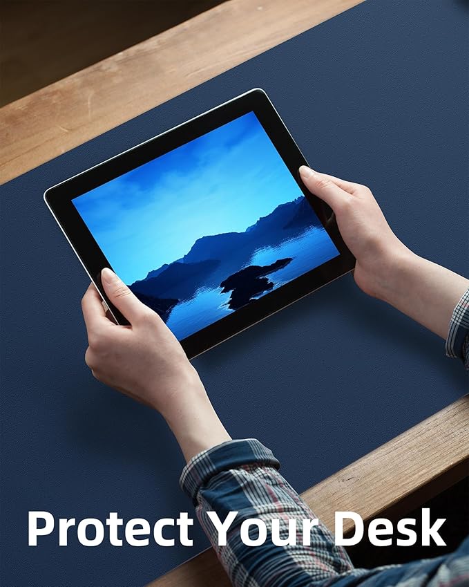 AFIING Leather Desk Pad Protector, Mouse Pad, Office Desk Mat, Non-Slip PU Leather Desk Blotter, Large Desk Mat, Waterproof Keyboard Mat for Office/Home/Decor (Midnight Blue, 48" x 17")