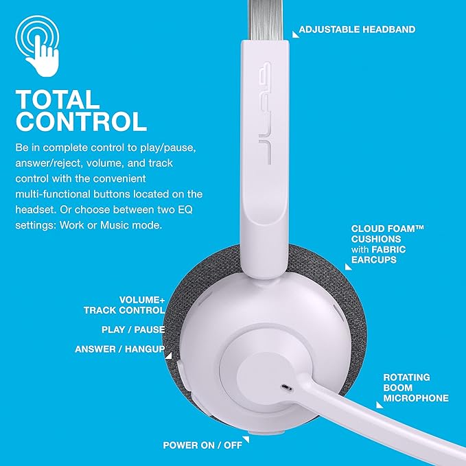 JLab Go Work Pop On-Ear Wireless Headset, Lilac, 50+ Hours Playtime, Bluetooth Multipoint, Rotating Boom Mic, Noise Canceling MEMS Microphone, Light-Weight and Portable, for PC/Mac or Mobile