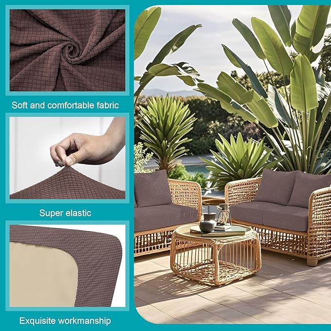 12Pcs Stretch Patio Cushion Covers,Outdoor Couch Covers Replacement,Outdoor Couch & Sofa Slipcovers,for Patio Furniture Cushion Covers,Washable Reusable Furniture Protector (Camel,Cover Only)