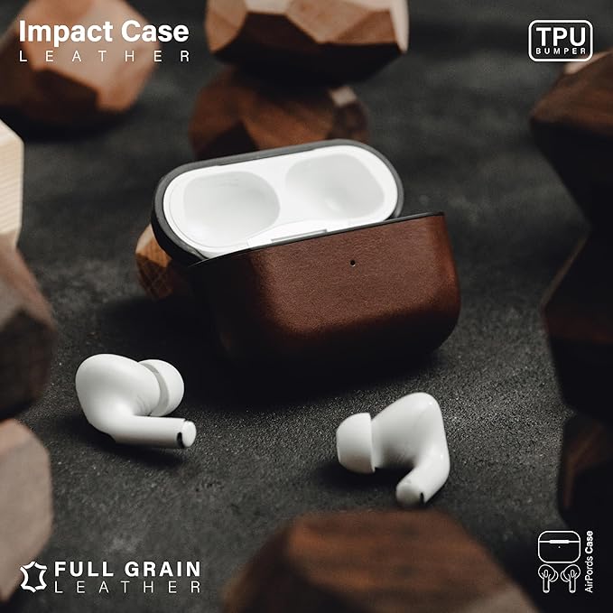 Leather Impact Airpods Pro 2nd Generation Case | Compatible with Airpods Pro Case 2nd Gen | Genuine Leather | MagSafe | Full Drop Protection | Airpod Pro Case (Black)