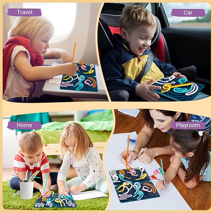 Sensory Activity Board, Four-Sided Silicone Sensory Fidget Toy, Promotes Parent-Child, Suitable for Autism, Calming, ADHD, Great for Children 3+ & Adults, Includes Portable Travel Bag and 25 Strings