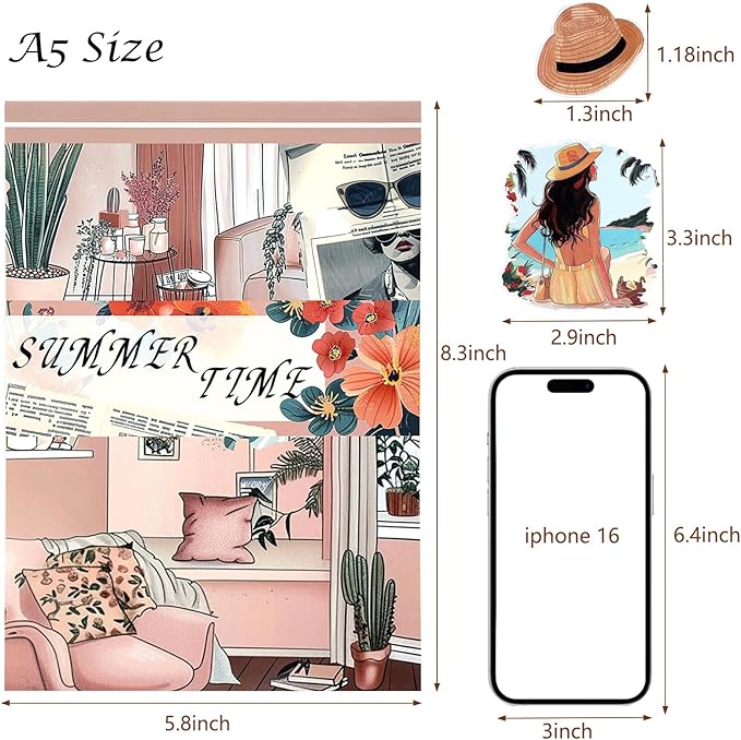 AVECMOI Summer Vacation Stickers for Women, PET & Paper Holiday Sticker Book with 203 Images for Travel Journal, Planner, Scrapbooking, Themed Album, A5
