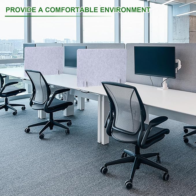 PATIKIL Desk Divider, 2 Set 24 x 16 Inch Acoustic Freestanding Desk Divider Desk Privacy Panel with 8 Pcs Support Feet for Library Office Workstation, Light Grey