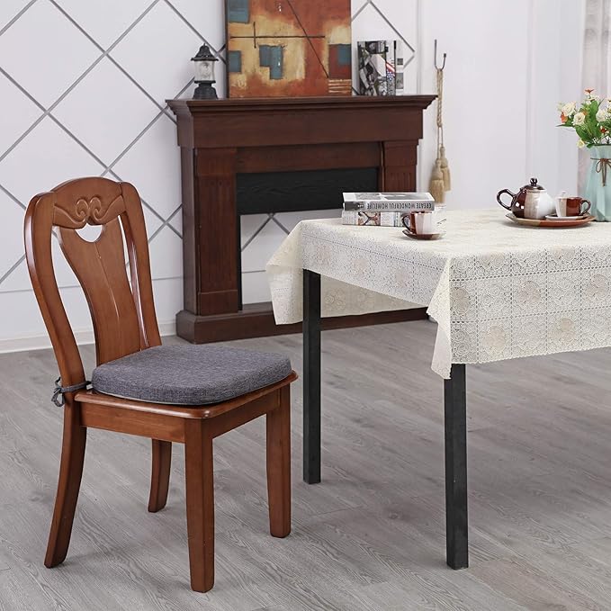 Chair Cushion with Ties for Dining Chairs - Memory Foam Non Slip Kitchen Chair Pad and Dining Seat Cushion with Machine Washable Cover Set of 4 [16.5 x 16.2 Inches] (Black Gray, 4)