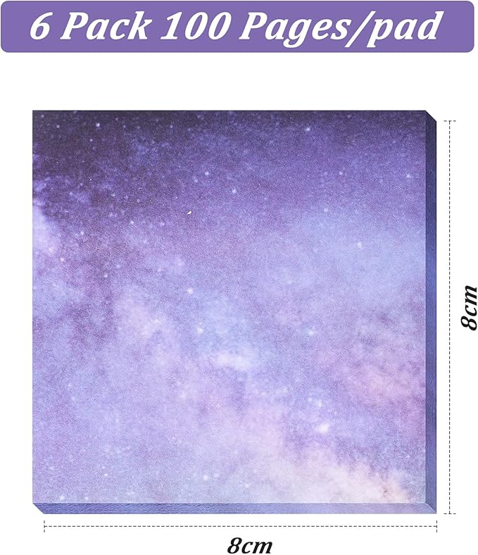 6 Pads Planet Sticky Notes 3. 15 x 3. 15 Inches Purple Starry Sky Self Adhesive Memo Note Pads Galaxy Self Stick Memo for Office Paper Natural Scenery Theme Notes, 600 Sheets Total
