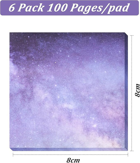 6 Pads Planet Sticky Notes 3. 15 x 3. 15 Inches Purple Starry Sky Self Adhesive Memo Note Pads Galaxy Self Stick Memo for Office Paper Natural Scenery Theme Notes, 600 Sheets Total