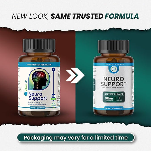 Neuro Support - Premium Nootropic Supplement for Focus, Energy, Mental Clarity, and Performance Organic Lion’s Mane, Bacopa Monnieri, Rhodiola, Non-GMO Gluten-Free CDP Choline 90 Veg Capsules