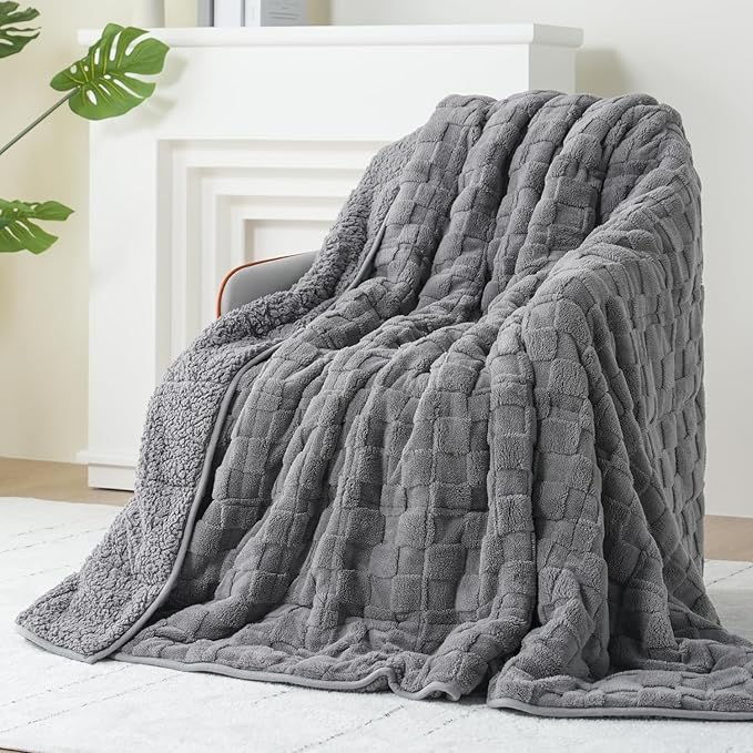 Kivik Dual Sided Weighted Blankets for Adults, Buttery Soft Stylish Checkered Heavy Blankets for Couch Sofa Bed - Ultra-Fluffy Fabric Brings Cloud-Like Comfort (48"x72"，Grey，15 Pounds)