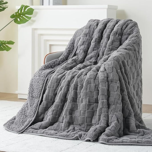 Kivik Dual Sided Weighted Blankets for Adults, Buttery Soft Stylish Checkered Heavy Blankets for Couch Sofa Bed - Ultra-Fluffy Fabric Brings Cloud-Like Comfort (60"x80", Grey, 15 Pounds)