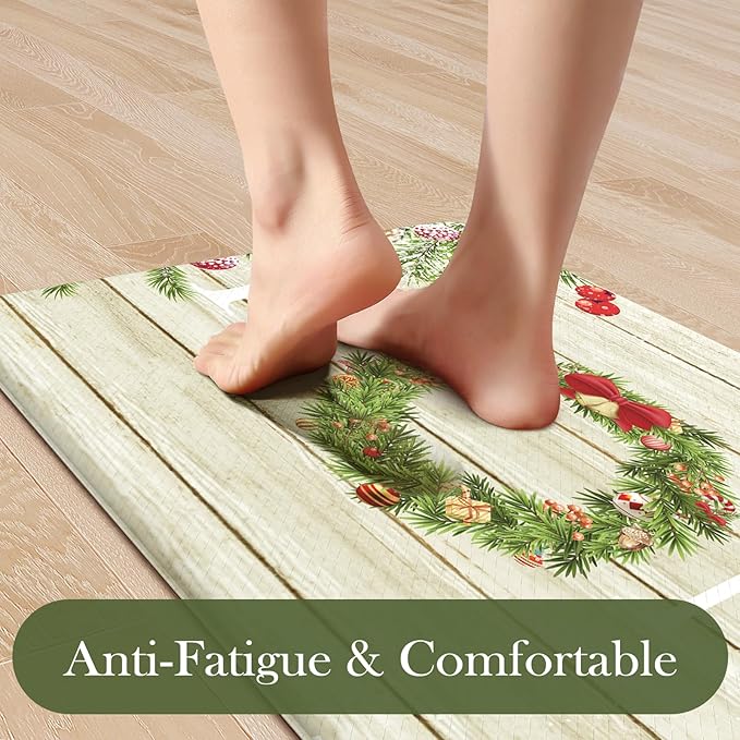 KIMODE Christmas Kitchen Mat 2PCS,Anti Fatigue Farmhouse Kitchen Rugs Non Slip,Waterproof Kitchen Floor Mat,Cushioned Comfort Standing Mat,Christmas Decorations for Home Kitchen