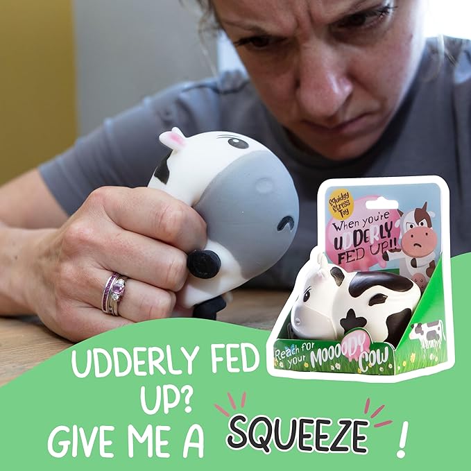 Boxer Gifts Moody Cow Stress Relief Toy - Unique Stress Balls for Adults & Teens - Squishy Fidget Toys for Anxiety - Funny Desk Accessories - Cute Cow Gifts For Women & Gag White Elephant