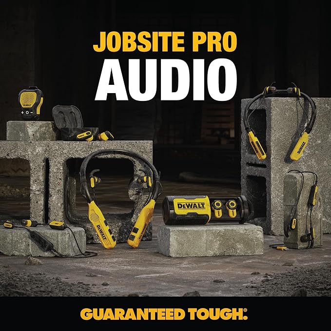 DEWALT Heavy Duty Bluetooth Jobsite Pro X2 ANC True Wireless Earbuds, Active Noise Cancelling Work Earbuds, Turn Dial Controls, 10Hr Runtime (40+ w/Case), 4 EQ Modes, IP54