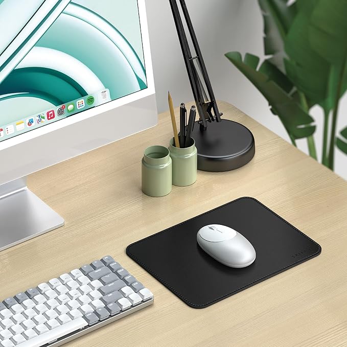 Satechi Vegan-Leather Mouse Pad, Ergonomic, Reversible, Scratch and Water Resistant, Easy to Clean, for Office and Home, 9.8" x 7.5" x 0.14" - Black