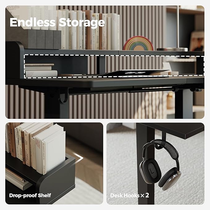 Agilestic L Shaped Standing Desk, Corner Desk with Monitor Shelf, Adjustable Height Gaming Table, Sit Stand Up Table, 63 x 55 Inch Home Office Computer Workstation, Splice Board, Black