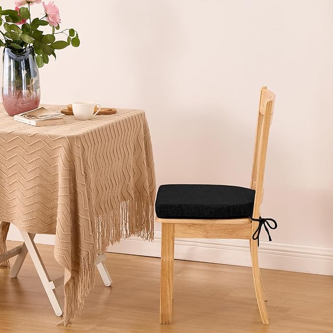Chair Cushions for Dining Chairs with Ties and Removable Cover, Dining Kitchen Chair Pads with Non-Slip Bottom, High Density Foam Indoor Seat Cushions, 16'' x 16'' x 2'', Set of 4, Black