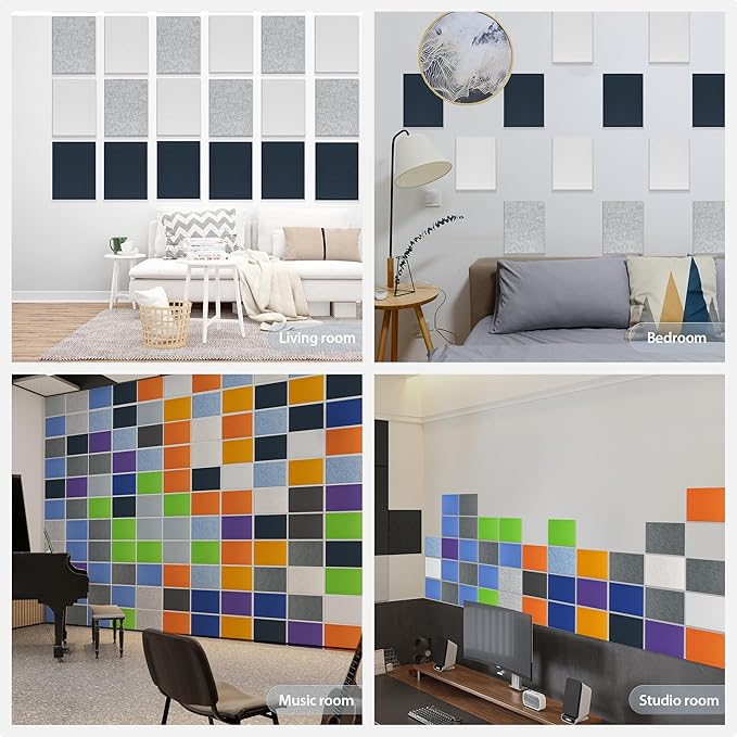 12 Pack Acoustic Panels Self Adhesive Sound Proof Foam, High Density Sound Acoustic Panel, 16X12X0.4 Inch 4:3 Rectangle Panels in Home, Office, Reccording Room, Studio,more(Silver Gray)