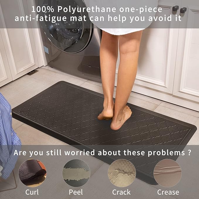 24 x 60 Inch Extra Support Anti Fatigue Comfort Kitchen Mat, Waterproof Long Kitchen Runner, Non-Slip Standing Desk Mat, Commercial Pads for Offices, Home, Garages (Barcelona Brown, 24'' x 60'')